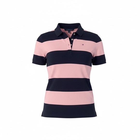 Tommy Hilfiger Tops - Tommy Hilfiger Y2K Polo Golf Shirt Large Navy Blue Pink Striped Heritage Preppy
